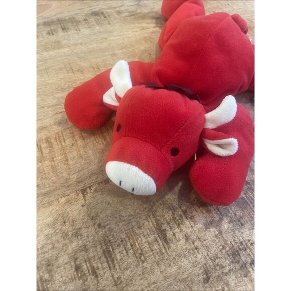 “1997 TY PILLOW PAL-15" Plush Toy Red The BULL Black Bow Stuff Animal 1997 - Picture 3 of 9